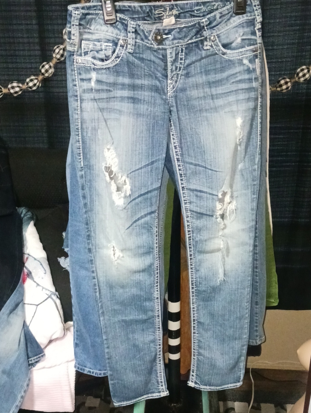 Silver Jeans Light Blue Distressed Straight Leg Jeans